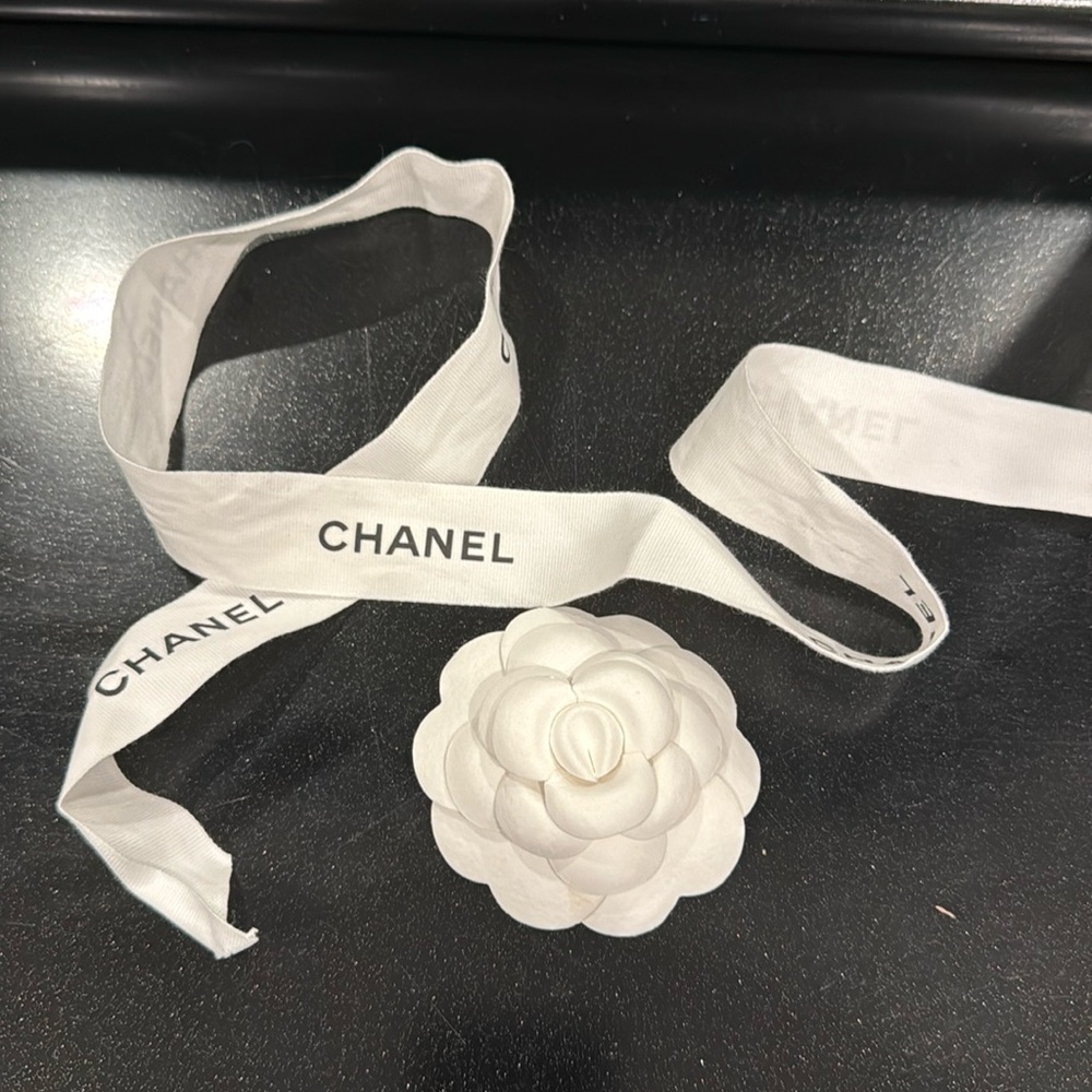 Chanel Camellia Flower Sticker decal with 25” ribbon